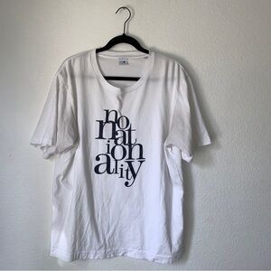 White Graphic Men’s T-Shirt with Vertical Typography